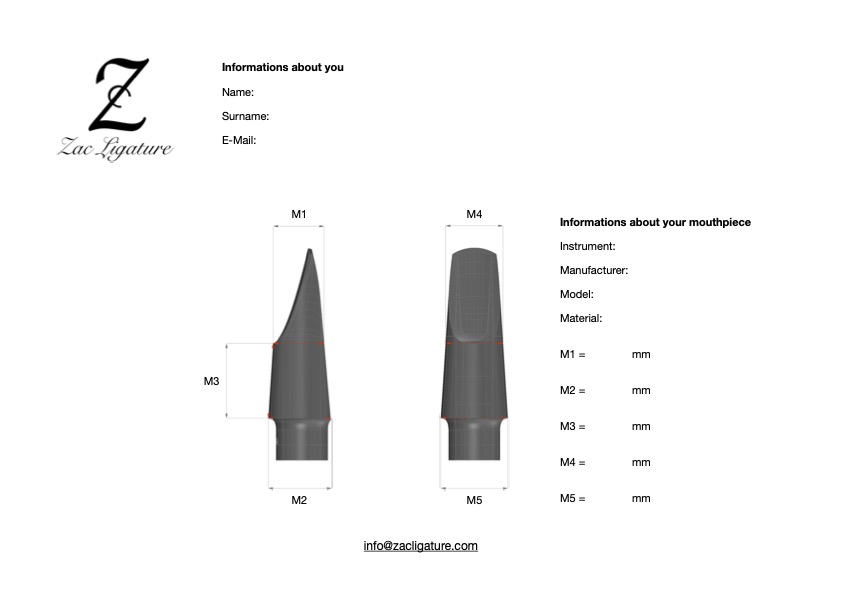 Modulo Zac Form con i punti di misura del bocchino